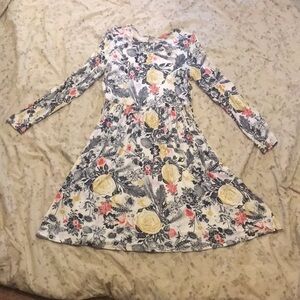 ModCloth Fit And Flare Rose Long Sleeve Jersey Dress